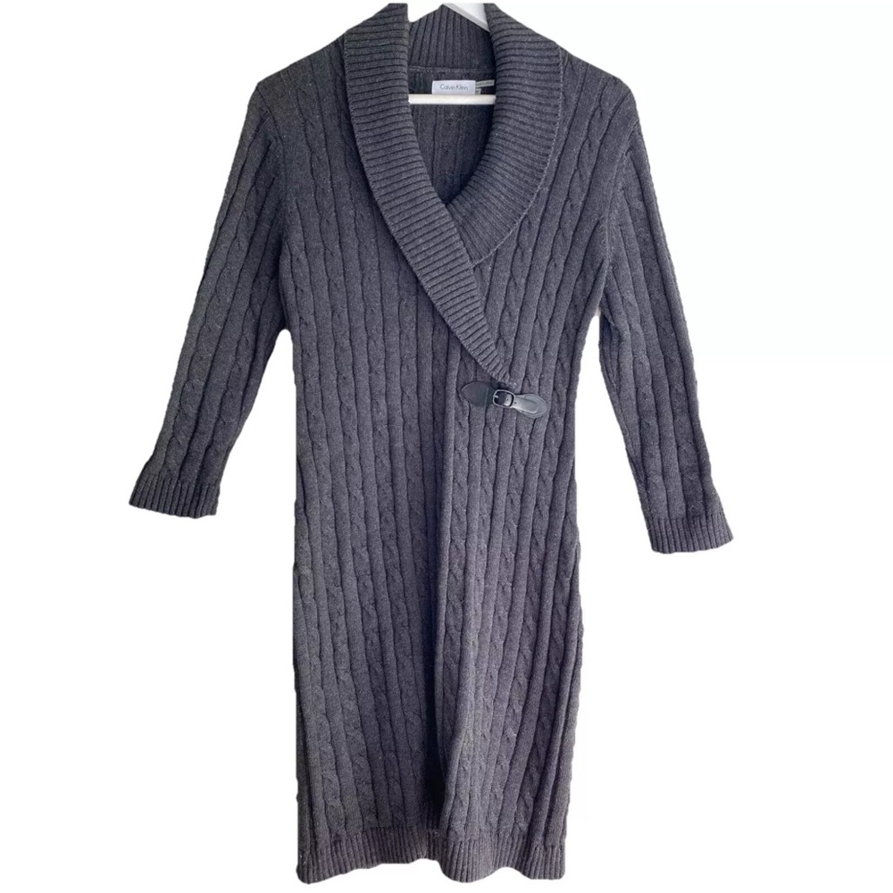Calvin Klein Sweater Dress Charcoal Gray Chunky Knit
